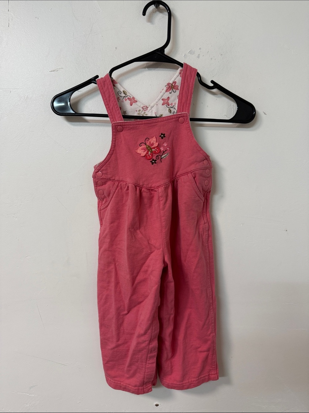 Pink Butterfly Embroidered Girls' Overalls - Kids Bottoms